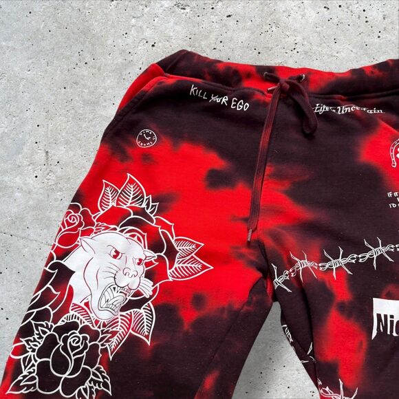 Ninth Hall Scribbles Red Black Tie Dye Joggers Small ‘Sick & Tired’ Graphic - Picture 8 of 11